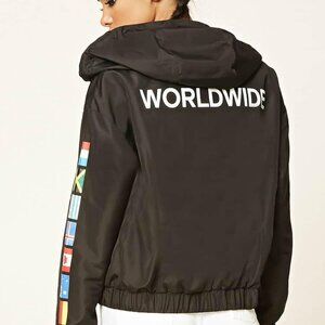 Forever 21 “Worldwide” Windbreaker Hooded Jacket